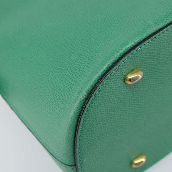 CELINE Hand Bag Leather 2way Green Gold Auth AMZ034A