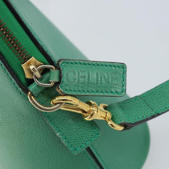CELINE Hand Bag Leather 2way Green Gold Auth AMZ034A