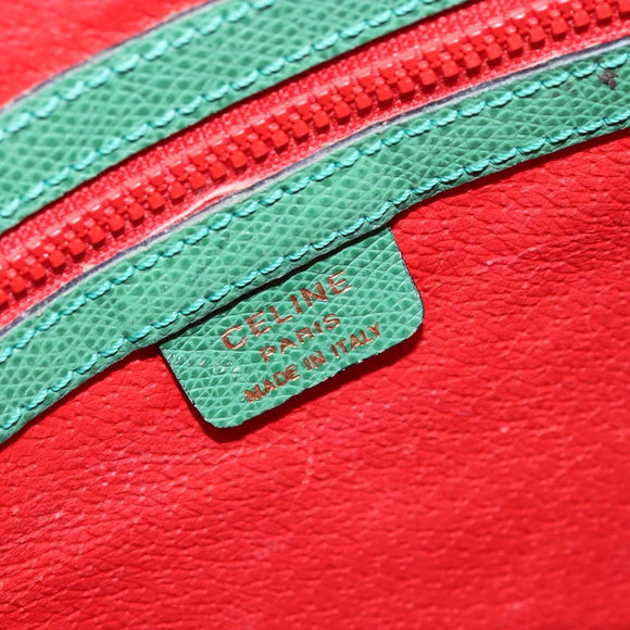 CELINE Hand Bag Leather 2way Green Gold Auth AMZ034A