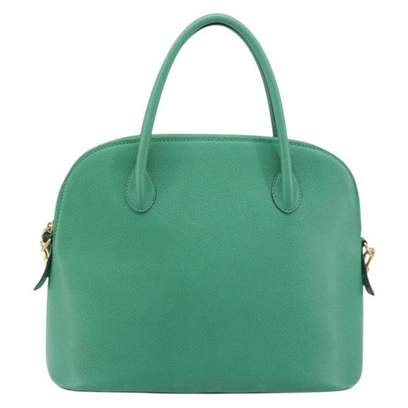 CELINE Hand Bag Leather 2way Green Gold Auth AMZ034A