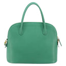 CELINE Hand Bag Leather 2way Green Gold Auth AMZ034A-2