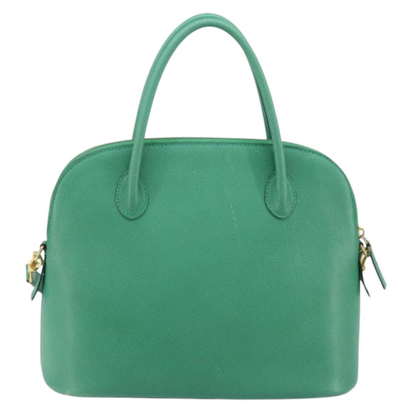CELINE Hand Bag Leather 2way Green Gold Auth AMZ034A