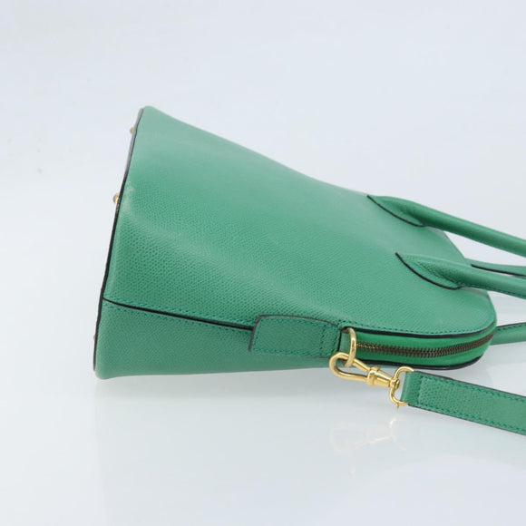 CELINE Hand Bag Leather 2way Green Gold Auth AMZ034A