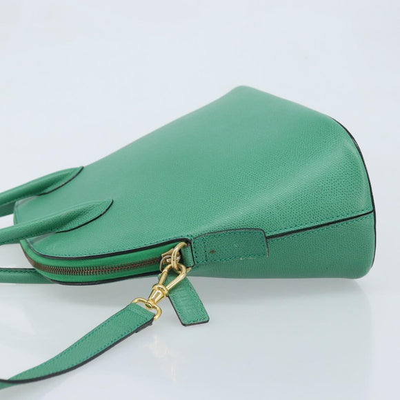 CELINE Hand Bag Leather 2way Green Gold Auth AMZ034A