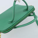 CELINE Hand Bag Leather 2way Green Gold Auth AMZ034A-6
