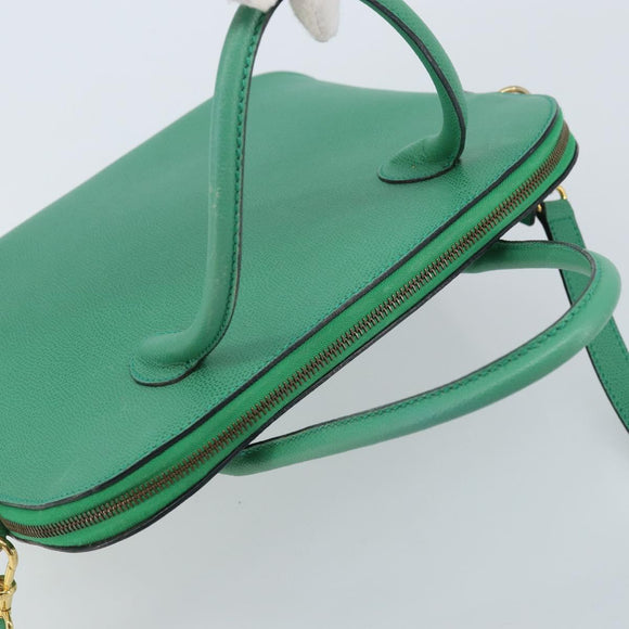CELINE Hand Bag Leather 2way Green Gold Auth AMZ034A