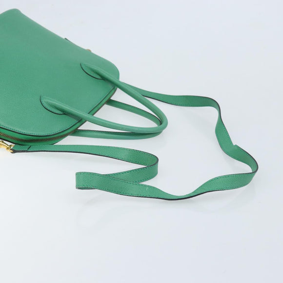 CELINE Hand Bag Leather 2way Green Gold Auth AMZ034A