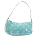 CELINE Accessory Pouch Suede Green Silver Auth AMZ035A-1