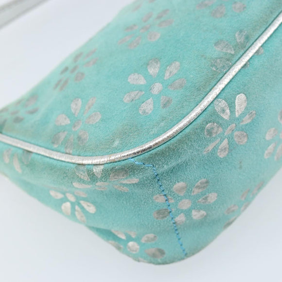 CELINE Accessory Pouch Suede Green Silver Auth AMZ035A
