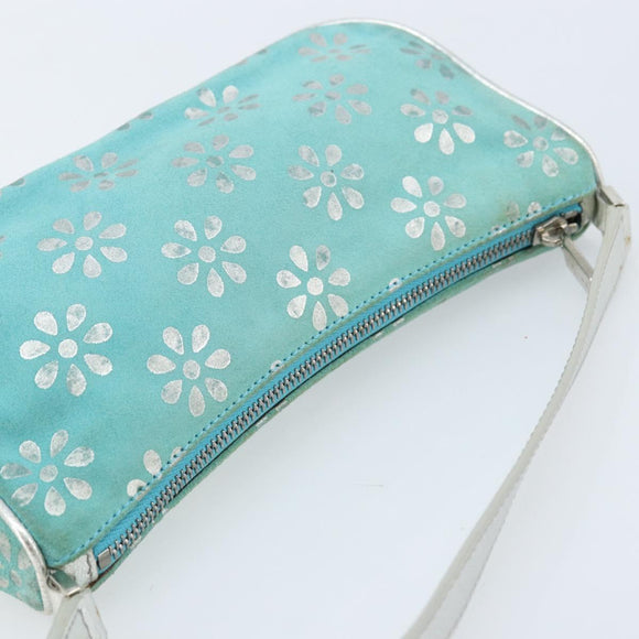 CELINE Accessory Pouch Suede Green Silver Auth AMZ035A