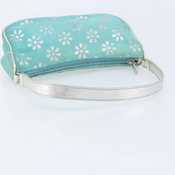 CELINE Accessory Pouch Suede Green Silver Auth AMZ035A