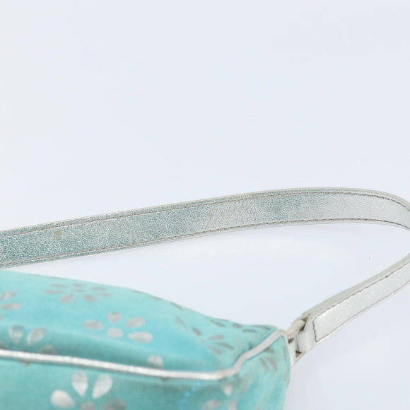 CELINE Accessory Pouch Suede Green Silver Auth AMZ035A