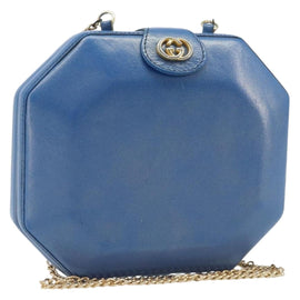 GUCCI Chain Shoulder Bag Leather Blue Gold 431666 Auth AMZ036A