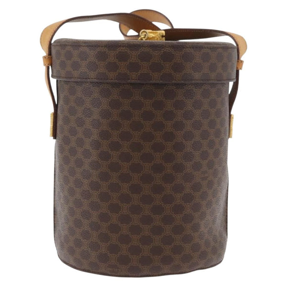 CELINE Macadam Canvas Shoulder Bag PVC Leather Brown Gold Auth AMZ048A