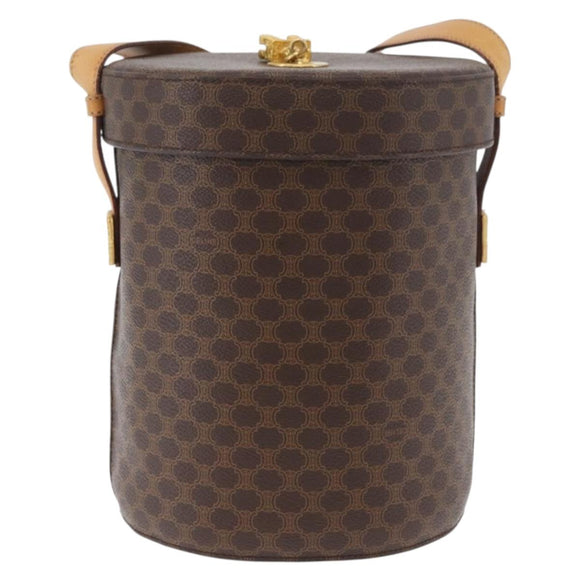 CELINE Macadam Canvas Shoulder Bag PVC Leather Brown Gold Auth AMZ048A