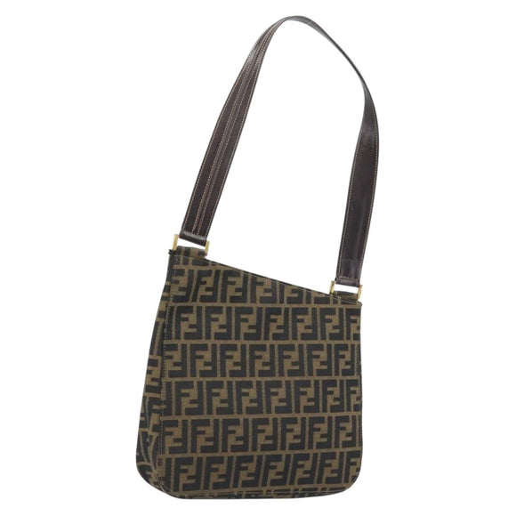 FENDI Zucca Canvas Shoulder Bag Brown Black Auth AMZ054A