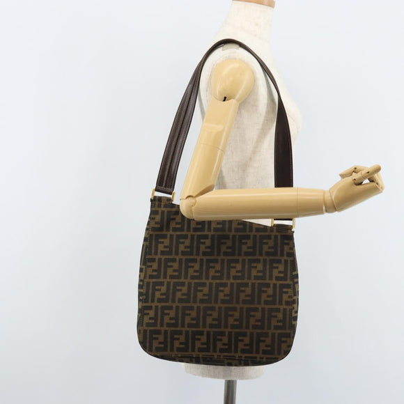 FENDI Zucca Canvas Shoulder Bag Brown Black Auth AMZ054A