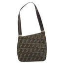 FENDI Zucca Canvas Shoulder Bag Brown Black Auth AMZ054A-2