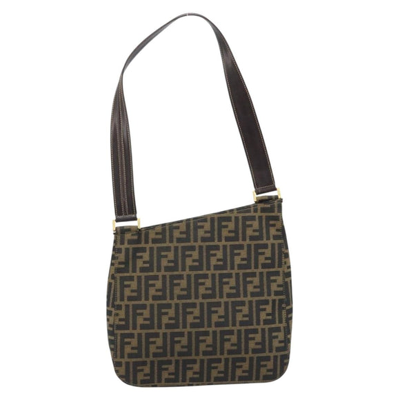 FENDI Zucca Canvas Shoulder Bag Brown Black Auth AMZ054A