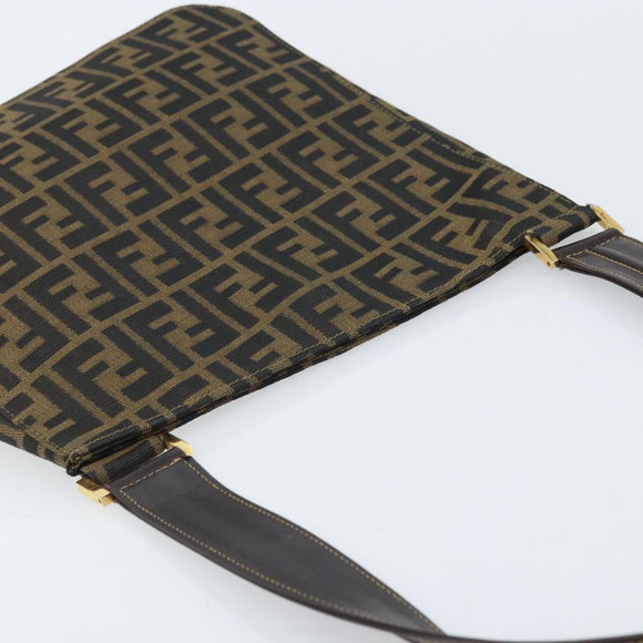 FENDI Zucca Canvas Shoulder Bag Brown Black Auth AMZ054A