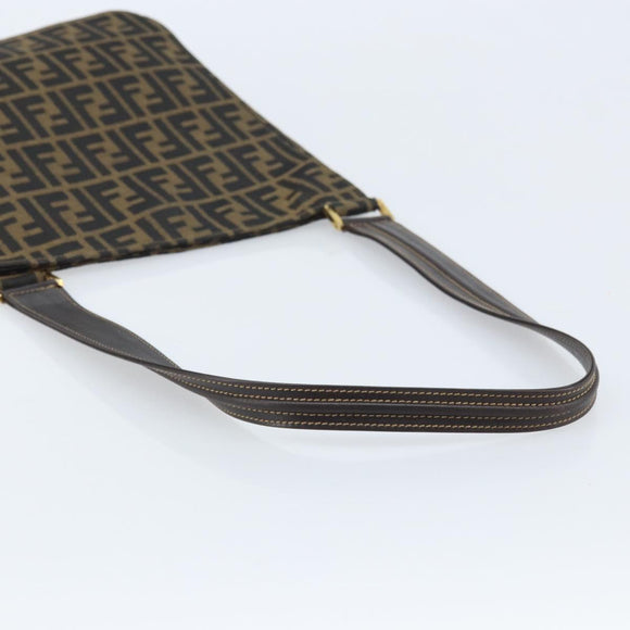 FENDI Zucca Canvas Shoulder Bag Brown Black Auth AMZ054A
