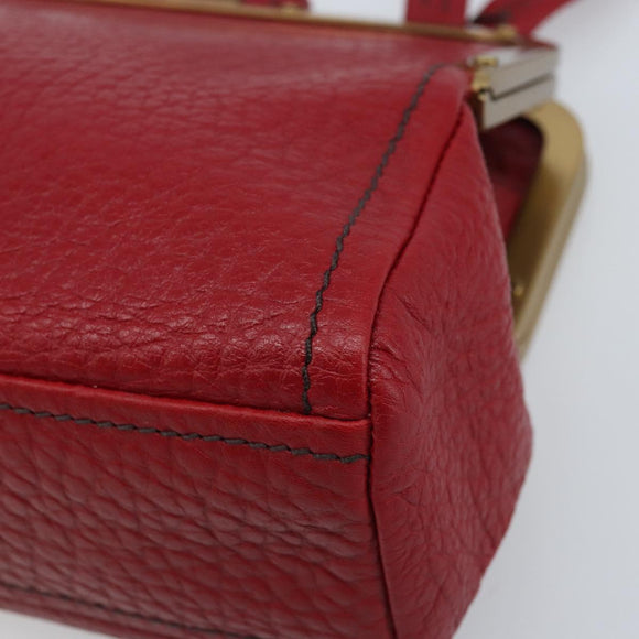 PRADA Hand Bag Leather Red Gold Auth AMZ057A