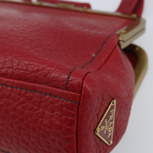 PRADA Hand Bag Leather Red Gold Auth AMZ057A