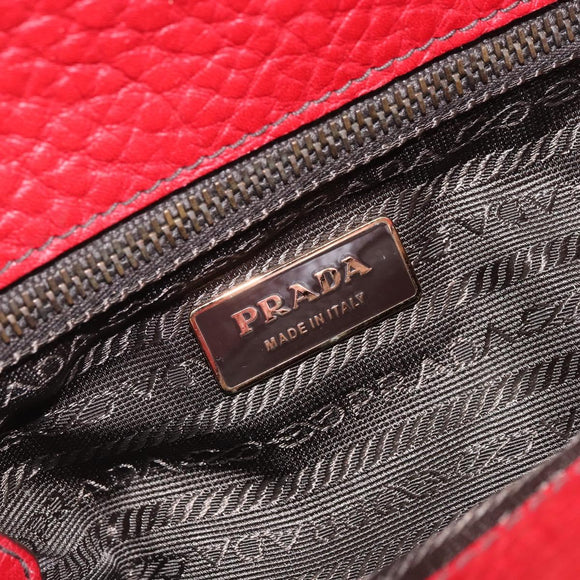 PRADA Hand Bag Leather Red Gold Auth AMZ057A