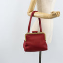 PRADA Hand Bag Leather Red Gold Auth AMZ057A-25