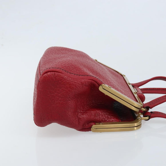 PRADA Hand Bag Leather Red Gold Auth AMZ057A