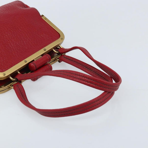 PRADA Hand Bag Leather Red Gold Auth AMZ057A