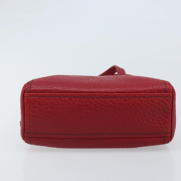 PRADA Hand Bag Leather Red Gold Auth AMZ057A
