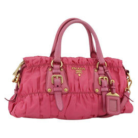 PRADA Gathered Hand Bag Nylon 2way Pink Gold Auth AMZ059A