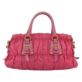 PRADA Gathered Hand Bag Nylon 2way Pink Gold Auth AMZ059A - 0