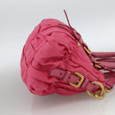 PRADA Gathered Hand Bag Nylon 2way Pink Gold Auth AMZ059A-4