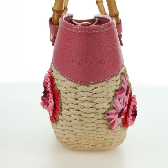 Miu Miu Tote Bag Raffia Pink Gold Auth AMZ060V