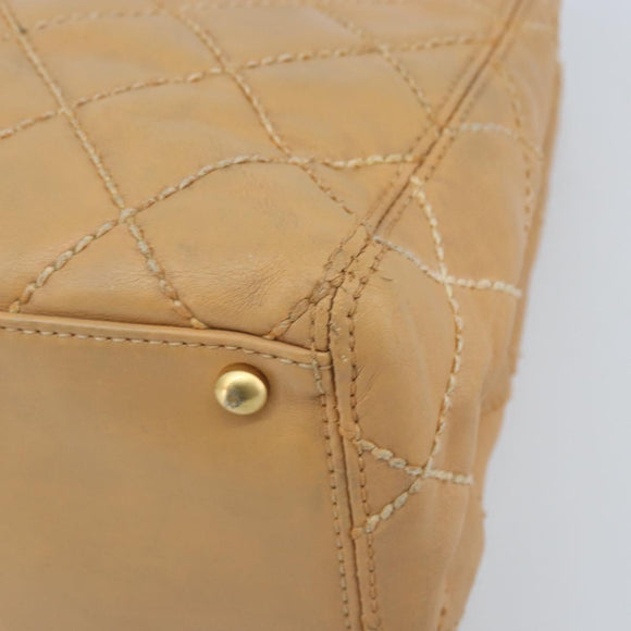 CHANEL Wild Stitch Hand Bag Leather Beige Gold CC Auth AMZ064