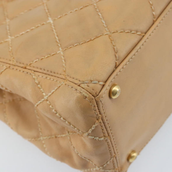 CHANEL Wild Stitch Hand Bag Leather Beige Gold CC Auth AMZ064
