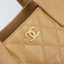 CHANEL Wild Stitch Hand Bag Leather Beige Gold CC Auth AMZ064-17