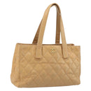 CHANEL Wild Stitch Hand Bag Leather Beige Gold CC Auth AMZ064-1