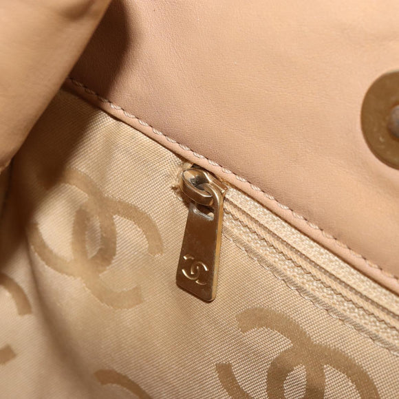 CHANEL Wild Stitch Hand Bag Leather Beige Gold CC Auth AMZ064