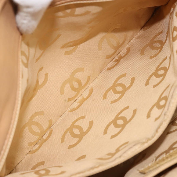 CHANEL Wild Stitch Hand Bag Leather Beige Gold CC Auth AMZ064