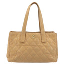 CHANEL Wild Stitch Hand Bag Leather Beige Gold CC Auth AMZ064-13