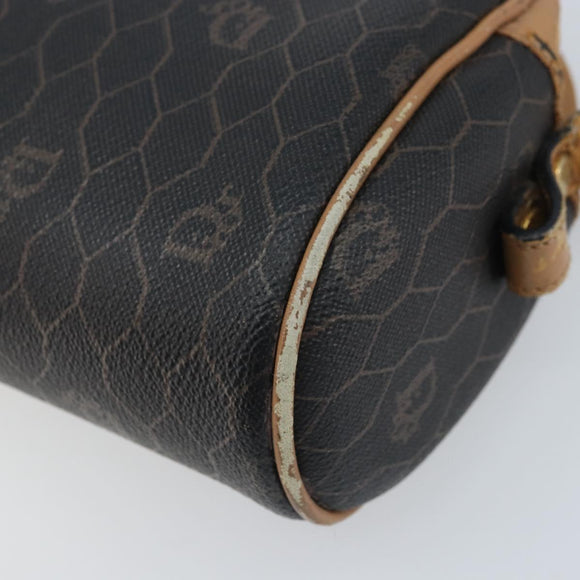 Christian Dior Honeycomb Canvas Shoulder Bag PVC Black Gold Auth AMZ067