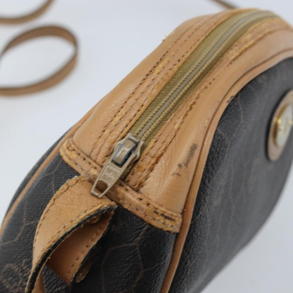 Christian Dior Honeycomb Canvas Shoulder Bag PVC Black Gold Auth AMZ067