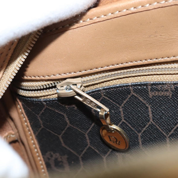 Christian Dior Honeycomb Canvas Shoulder Bag PVC Black Gold Auth AMZ067