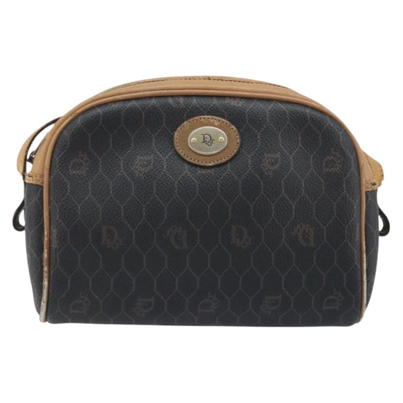 Christian Dior Honeycomb Canvas Shoulder Bag PVC Black Gold Auth AMZ067