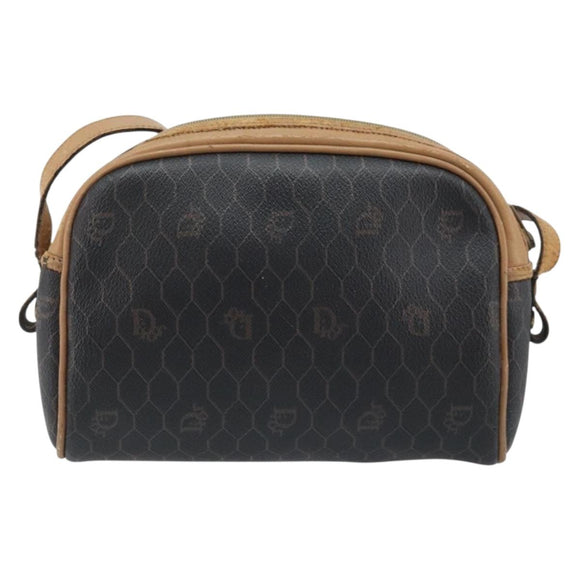 Christian Dior Honeycomb Canvas Shoulder Bag PVC Black Gold Auth AMZ067