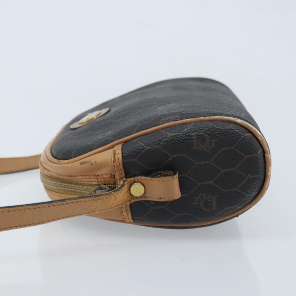 Christian Dior Honeycomb Canvas Shoulder Bag PVC Black Gold Auth AMZ067