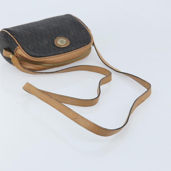 Christian Dior Honeycomb Canvas Shoulder Bag PVC Black Gold Auth AMZ067